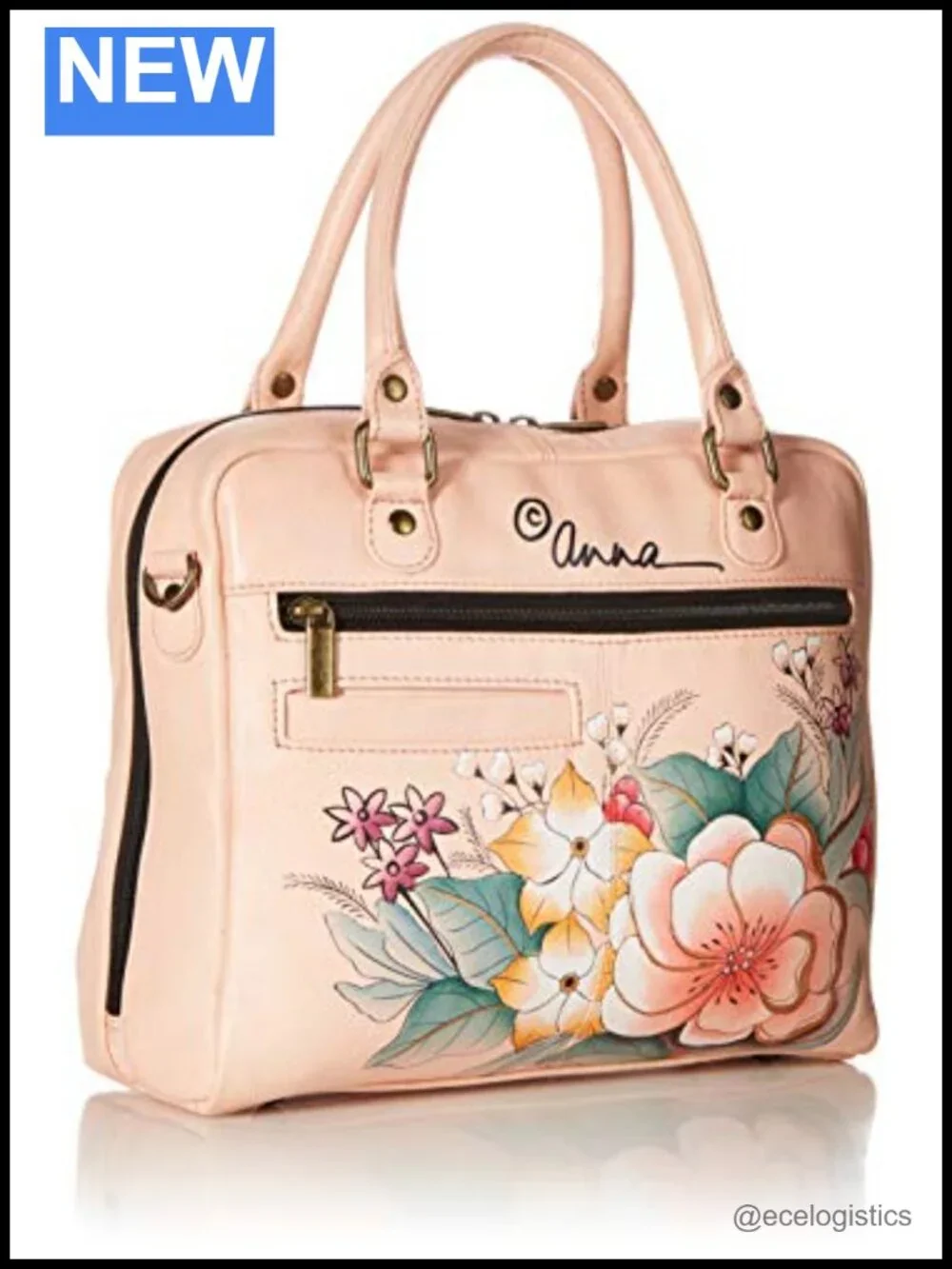 Genuine Leather Hand Painted Satchel Crossbody Bag with Zipper Closure